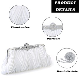 Milky Way Women's Clutch Satin White Clutch Bags for Women Pleated Small Ladies Purse With Detachable Chain Elegant Handbags for Wedding Bridal Prom Cocktail Party Evening Bag