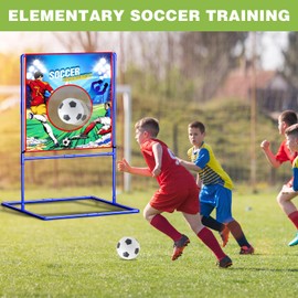 VATOS 2 in 1 Football Toss Target Games and Soccer Toy for Kids, Throwing Target Toy Double-Sided Goal with 2 Inflatable Footballs & 2 Soccer Balls, Indoor Outdoor Back to School Activity Toy Gift