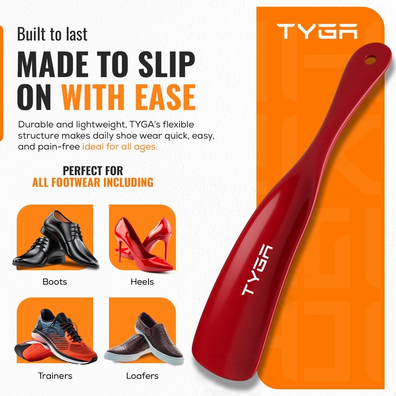 TYGA Shoe Horns, Snap-Proof Shoehorns, Flexible Strong Plastic (19cm) (2pk)