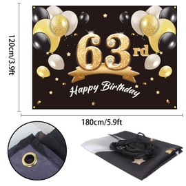 PAKBOOM Happy 63rd Birthday Banner Backdrop - 63 Birthday Party Decorations Supplies for Men - Black Gold 4 x 6ft
