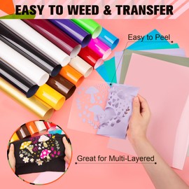 WRAPXPERT Iron on Vinyl 20 Packs HTV Heat Transfer Vinyl for Tshirts,12x10in Classic Color Iron on Vinyl for DIY Design,Compatible with Most Machines