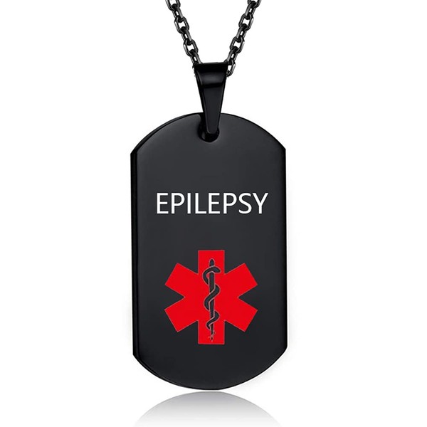 MZC Jewelry EPILEPSY Medical Alert Necklace for Men Women Stainless Steel Engraved Medical ID Tag Emergency Alert Identification Pendant