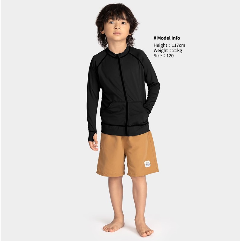Actleis al20010 Kids Rash Guard, Long Sleeve, No Hood, Pockets,