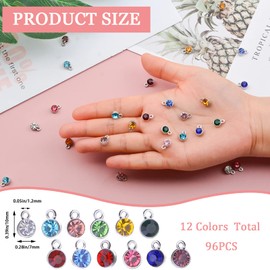 URROMA Crystal Birthstone Charms Beads, 96 Pieces Round Crystal Charms for Jewellery Making Crystal Charms for Earring Making Bracelet Necklace Jewellery Making, 12 Colours