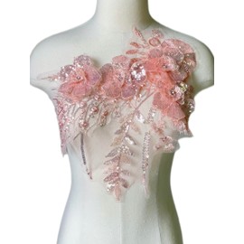 JRYYR Flower Sequin Applique Patches, Handmade DIY Sew on 3D Flower Appliques for Clothing,Dresses, Dance Costumes, Bags, Home Decor (Pink-A)