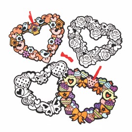 Baker Ross AX724 10pcs Heart Wreaths for Kids Colouring for Kids Valentines Day Decorations Crafts Colouring and Display
