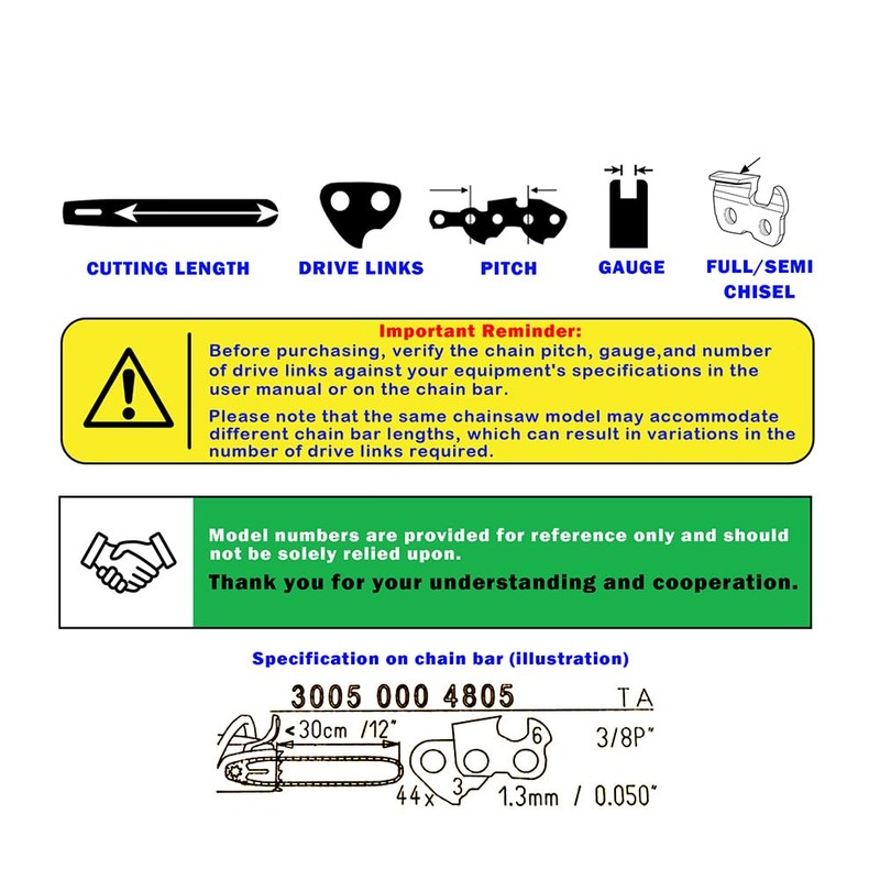 ABOVE LAND LB 3Pcs 16 Inch Bar Length Chainsaw Chain