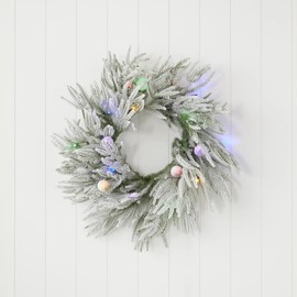 Frosted Acadia Wreath | Pre-Strung with 50 LED Lights | Indoor or Covered Outdoor
