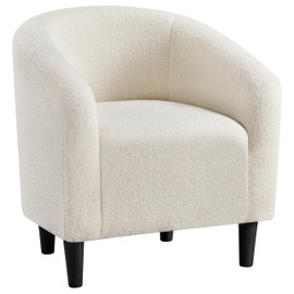 Yaheetech Yaheetech Accent Barrel Chair, Faux Fur Club Chair, Furry Sherpa Elegant and Cozy, Soft Padded Armchair, Suitable for Living Room Bedroom Reception Room Office, Ivory