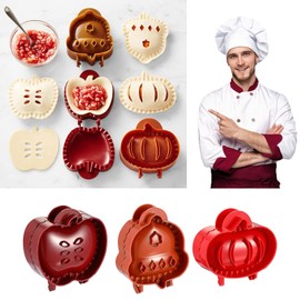 Mini Pie Molds, Dough Presser Pocket Pie Molds for Baking, Party Potluck Hand Pie Molds Set of 3, Apple, Pumpkin and Acorn Shapes (Red)