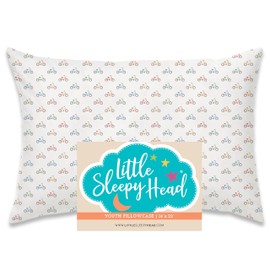 Little Sleepy Head Youth Pillow Case - 100% Made Cotton & Hypoallergenic Pillow Case - Snug Fit Envelope Pillowcase Enclosure - Youth Pillow 16x22 Size - (Bicycles) Design Travel Pillow Cover
