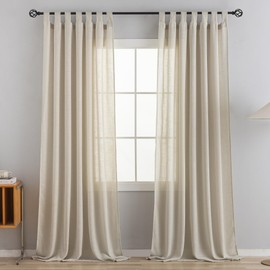 VOILYBIRD Natural Linen Semi Sheer Curtains Tab Top Light Filtering Elegant Curtains & Drapes for Living Room 52 x 96 Inch Length, 2 Panels, Linen Beige