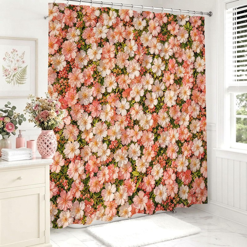 Floral Shower Curtain Pink Farmhouse Flowers Shower Curtain 72 X