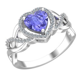 Belinda Jewelz - Anillo de plata de ley 925 con circonita cúbica en forma de corazón para mujer Verde