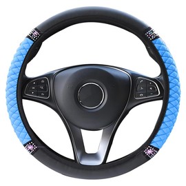 KUMSODE Leather Look Steering Wheel Cover Universal 37-38 cm for Summer & Winter Car Accessories Interior Gift Ideas Gifts for Men and Women