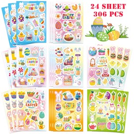 306 Piezas Pegatinas, Festivo Decoración Lindo Conejito Pascua de Resurrección, DIY Papel Calcomanías para Scrapbook Botellas de Agua Frascos PortáTil Sobres Tarjetas Pared Murales, 24 Hojas