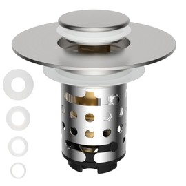 Universal Bathroom Sink Stopper Hair Catcher Upgraded with 2-Layer Detachable Filter Basket, 4 in 1 Pop Up Drain Strainer, Anti-Clog, Odor-Block, Fit for 1.1''~2.36'' Sinks, Brushed Nickel