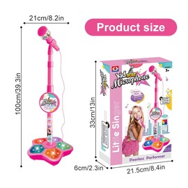 Lotvic Kids Microphone and Stand, Kids Karaoke Machines for Girls, Childrens Karaoke Machine with Lights Pedal, Adjustable Microphone Stand for Kids Girls Party Pastime (Pink)