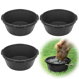 3Pcs Heavy Duty Rubber Feed Pan, 26 Quart/ 6.5 Gallon Rubber Tub Horse Feed Bucket, Durable Livestock Feeder Pan Dog Bowl Chicken Dust Bath Tub for Dogs Pig Goat Chicken Duck Farm Animal Feeding