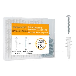 TOOMYAUTO #8 Split-Open Self Drilling Drywall Nylon Anchors with Screws Wall Anchors,13 * 42mm 50PCS Wall Anchor and 50PCS Screws for Drywall, Holds Upto 75LB Hanging and Mounting，Spiral Band Cleavage