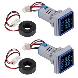 ACEIRMC 2pcs Blue LED Display Voltmeter, Square Dual Display Voltmeter and Ammeter LED Digital Voltage Gauge AC 60-500V 0-100A Current Meter Indicator