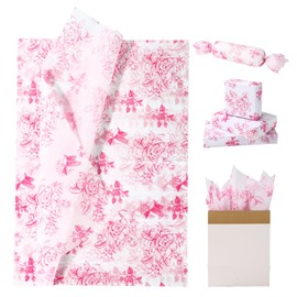 50pcs Floral Gift Paper, 19.69x13.78in Chinoiserie Flowers Gift Tissue Paper Sheets for Wedding Birthday Baby Shower Presents Wrapping (Pink)