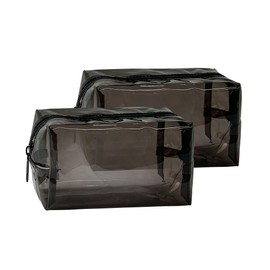 TotePrint TSA Approved Clear PVC Toiletry Organizer Bag 2Pcs Multipurpose Transparent Pure Colour Travel Makeup Cosmetic Bag for Essentials (black-2pcs)