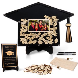 DeziWood 2025 Graduation Guest Book Alternative, Black Happy Graduation Party Decorations, Class of 2025 Congrats Graduates Signature Guestbook Gifts for College High School Students Friends Men Women