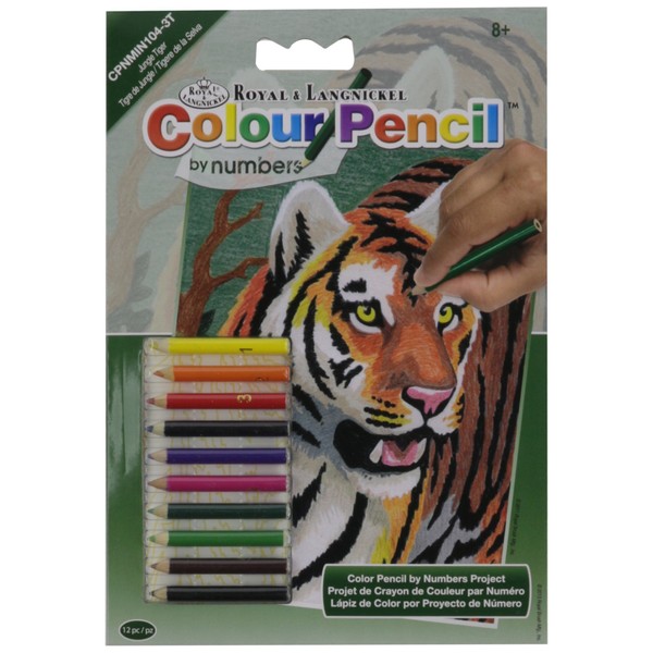 Darice Mini Colour Pencil by Number Kit 5"X7"-Jungle Tiger