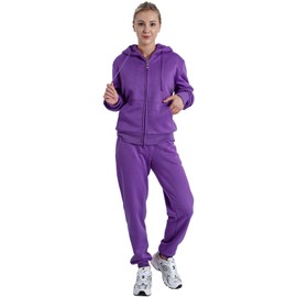 LeeHanTon Jogging Suits for Women Warm Up Sherpa Lined Outfit 2 Pieces Zipper Hoodie and Pants Athletic Track Suit