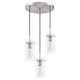 Dolaimy House Industrial Vintage Modern 3 Light Hanging Kitchen Island Ceiling Light Brushed Nickel Finish 4 Inch Clear Straight Glass Shade for Dining Room Bedside Dining Room Over Sink