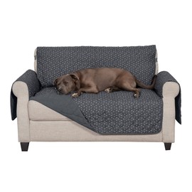 Furhaven Water-Resistant & Reversible Loveseat Cover Protector for Dogs, Cats, & Children - Quilted Polka Paw Living Room Furniture Cover - Gray Brown, Loveseat