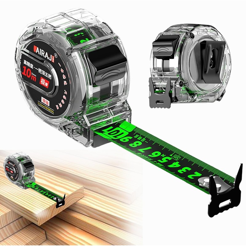 2 Pack 10M/32.8ft Tape Measure, Width 25mm Fluorescent Transparent Steel