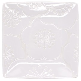 Saikaitoki 18094 Medium Plate, White, 6.1 inches (15.5 cm), Hasamiyaki, Hafuri Serving Plate, Plum