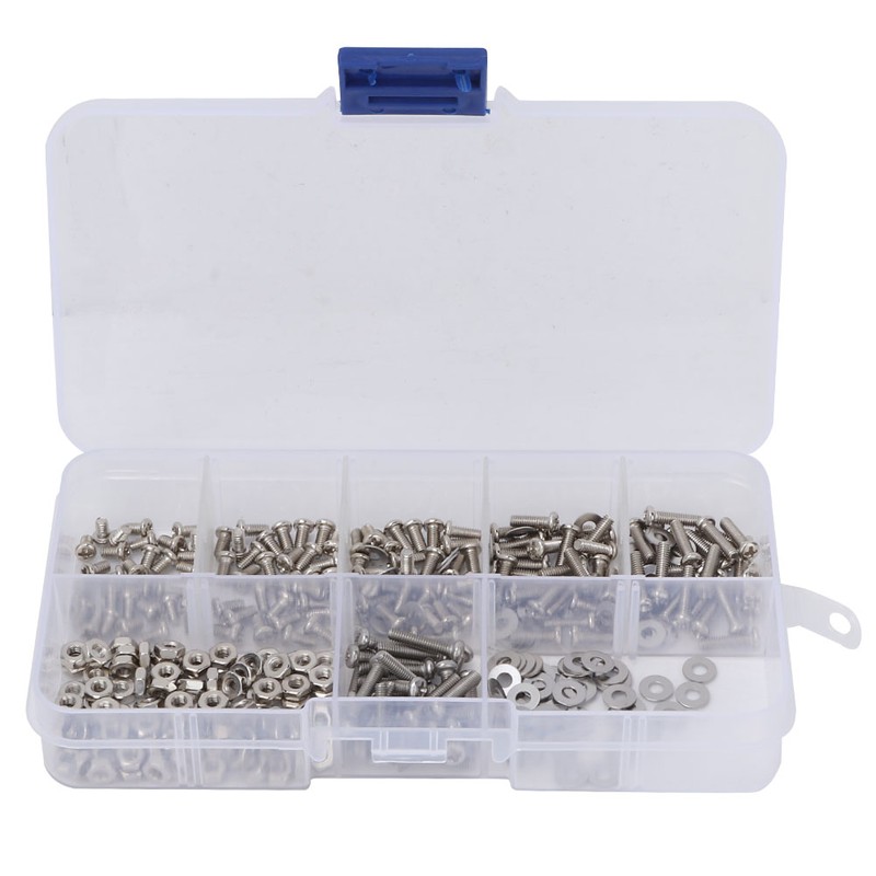 360pcs M2.5 Cross Stainless Steel Screw Bolt Nut Washer Assortment