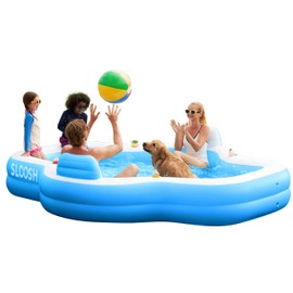 SLOOSH Inflatable Pool for Family with Seats, 120" x 101" x 26" Full-Sized Blow Up Durable Thickened Above Ground Pool with Backrest Cup Holders,Swimming Pools for Backyard Summer Water Lawn, Blue
