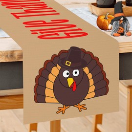GOOESING Thanksgiving Table Runner 72 Inches Long Fall Thanksgiving Turkey Give Thanks Table Cloth Decorations for Outdoor Indoor Home Kitchen Dining Room Party Decor