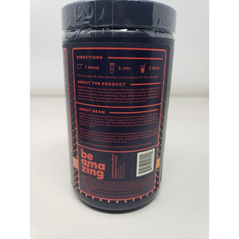 Beam Pre Workout Sour Peach Rings 17.5oz Exp 03/2025 2ct