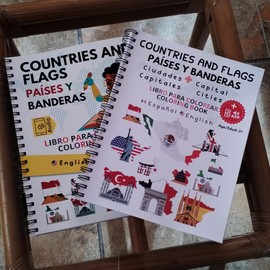 Juego de Paises - Libro para Colorear Países, Banderas, Capitales de Todo el Mundo con Audio, Niños y adultos - Inglés y Español, 230 Páginas - Nueva Edición