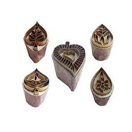 Royal Kraft Heart Brass Wooden Stamps (Set of 5) for Block Printing on Clay, Pottery, Fabric BHtag0061