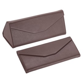 PATIKIL Foldable Glasses Case, 2 Pcs Triangle Magnetic Sunglasses Organizer Case PU Leather Hard Eyeglass Case for Women Man Glasses Organization, Brown