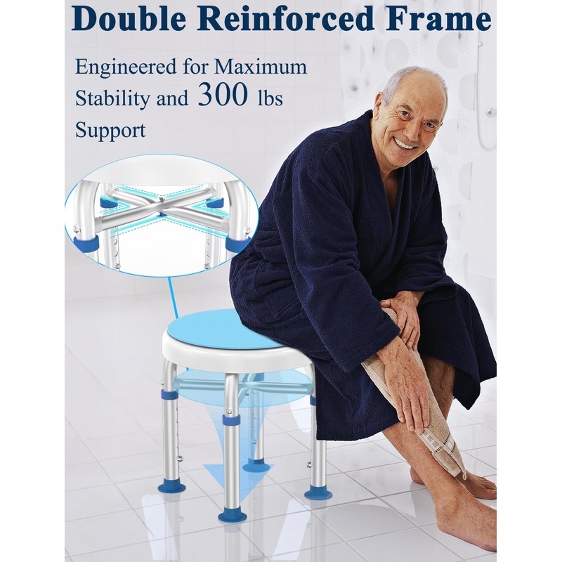 Swivel Shower Stool for Inside Shower, 360° Rotating Shower Seat