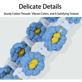 AkiliBIELY Blue Macrame Flower Wristlet Keychain for Women Boho Floral Crochet Key Chain for Work Wallet Camera Car Motorcycle Cute Sunflower Keychains Cool Daisy Wrist Keys Chains Gold