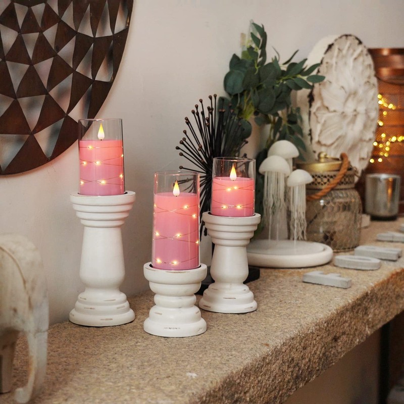 Homemory Flickering Flameless Candles with String Lights, Battery Operated Candles,