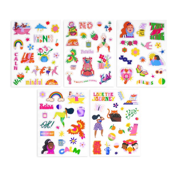 ban.do Colorful Puffy Stickers, 5 Sheet Assorted 3D Sticker Pack Includes Sayings, Food, and Flowers (Assorted F23)