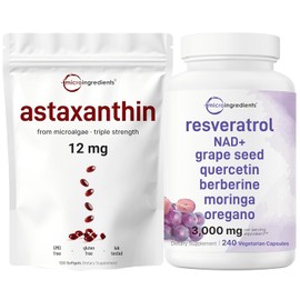 Micro Ingredients Astaxantina 12 mg cápsulas blandas y resveratrol NAD suplementos 3,000 mg cápsulas vegetales | Paquete de 2 paquetes | Fuente de microalgas frescas | Mezcla antioxidante 11 en 1 con