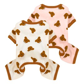 2 Pack Dog Pajamas Small Sized Dog Onesie Clothes Soft Stretchy Puppy Pajamas for Dogs Cats Girl Pet Costume Bear Printed Pjs Outifts French Bulldog Chihuahua Doggie Clothes (Pink&White, X-Large)