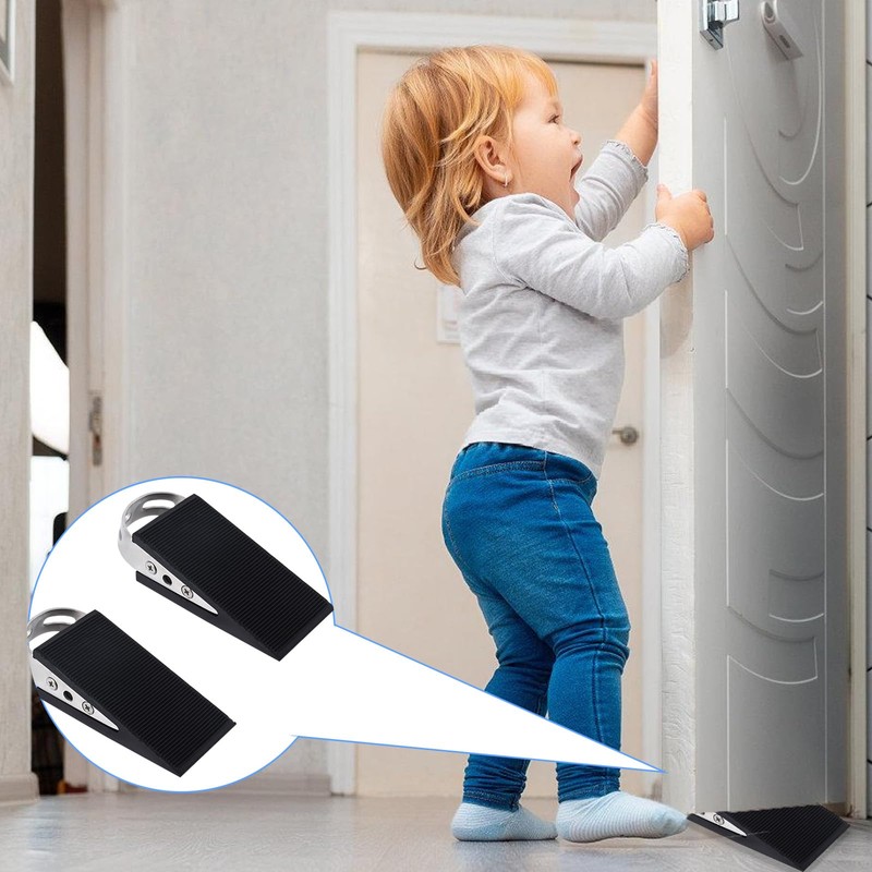 Black Door Wedge Rubber Set, 2 Pieces, Stackable Door Stops,