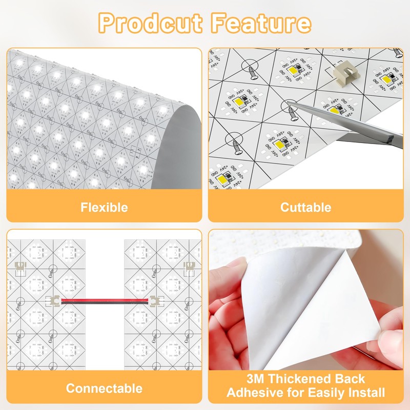 4 Pack LED Backlight Sheet, 24V 36W 6000K White Flexible
