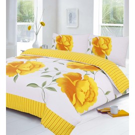voice 7 Rosaleen Yellow Duvet Set - Includes Duvet Quilt Cover One Pillow Case - Sophisticated Bedding Set Fabric Poly Cotton (Yellow Single Duvet Cover Set)
